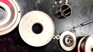The rear parts where a mechanical seal, the circlip, and the backplate can be seen. As all are equally under SUS304 metallic alloy, these become fit onto the shaft as a final protection against the drench of water from entering the motor section of Davey's Horizontal Multistage centrifugal pump.