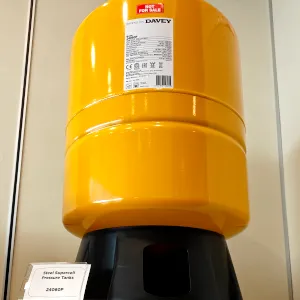 Davey's 8 litre pressure tank in a showroom display, representing that it can be installed onto Davey's TotalFlo water pump.