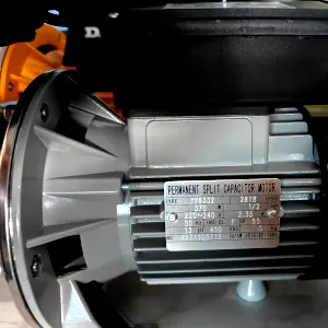 The side view of Davey's Garden System water pump's TEFC motor. Found with a metallic plate attached, this shows the performance of the engine for analytical root-cause breakdown.