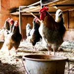 A poultry farm where chickens are seen running around with a bucket of water placed, and this categorised hydration is an assortment of water pumps for farming.