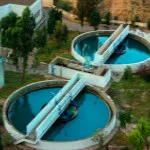 A filtration plant where moving wastewater is conducted, showing a section with the requirement of a water pump for sewage is placed.