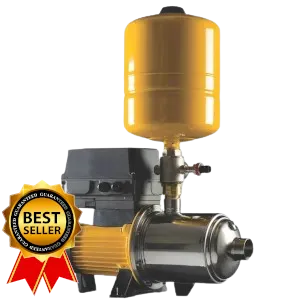 Front view of Davey's DynaDrive inverter water pump as a model display. This electropump itself is a known best seller worldwide, and is attached with a pressure tank to prevent continuous start-stopping.