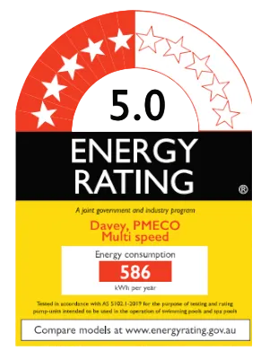 Davey PowerMaster Eco Swimming Pool Pump 5 Star Energy Rating by Australian Government
