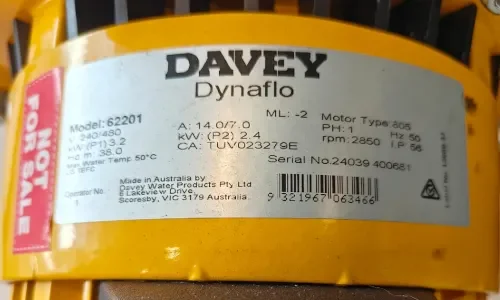 Davey DynaFlo Water Transfer Pump Certification