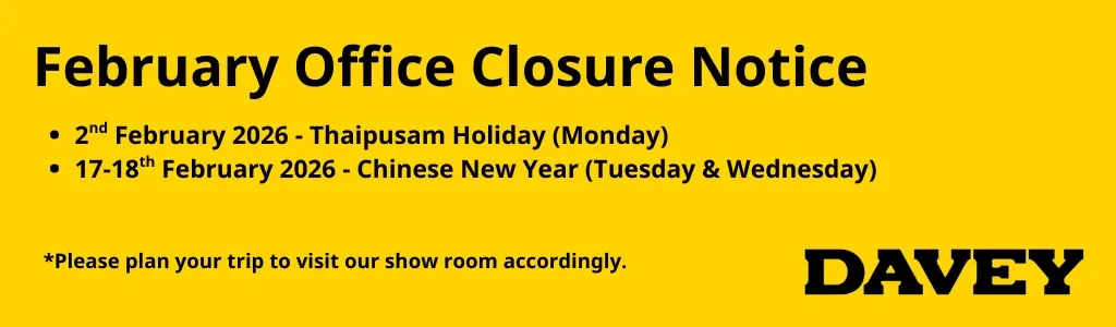 Davey February 2026 Water Pump Office Closure Notice Due To Public Holiday