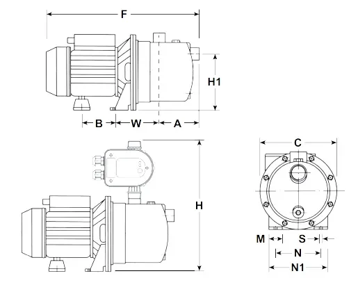 The architectural blueprint of Davey's Garden Watering System pump. With every sides covered, each dimensions found has their own diameter mentioned.