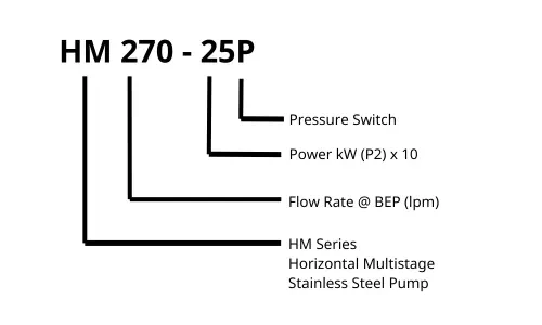 Davey Horizontal Multistage Centrifugal Pump HM270-25P With Pressure Switch Method of Identification