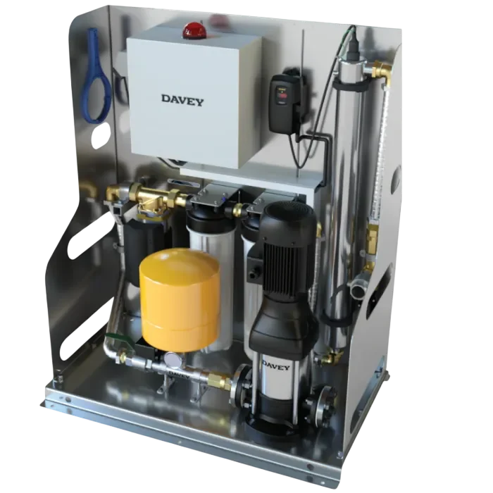 Davey RainBank PRO Pump Skid With Rainwater Harvesting System Side View Sales Page Photo