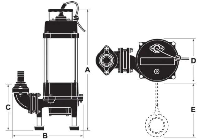 Davey Sewage Grinder Submersible Pump Dimensions