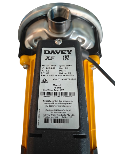 Davey XF Water Transfer Pump Certification