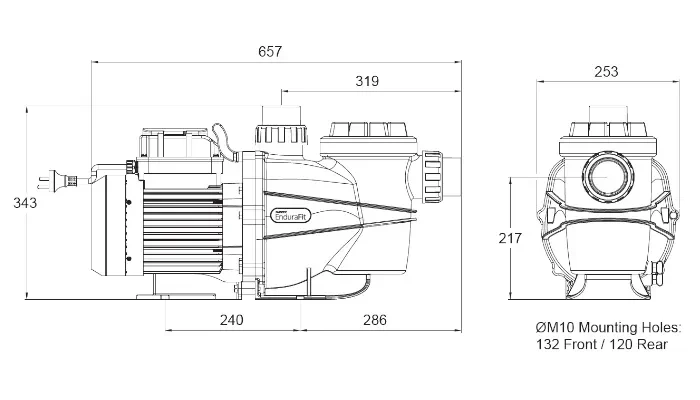 Dimensi Pam Kolam Renang Davey EnduraFit Eco